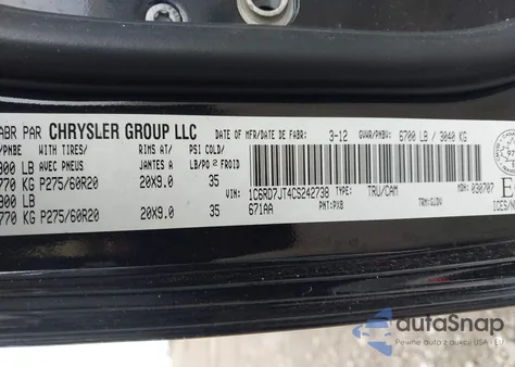 2012 Ram 1500 Laramie from USA, damaged, VIN 1C6RD7JT4CS242738